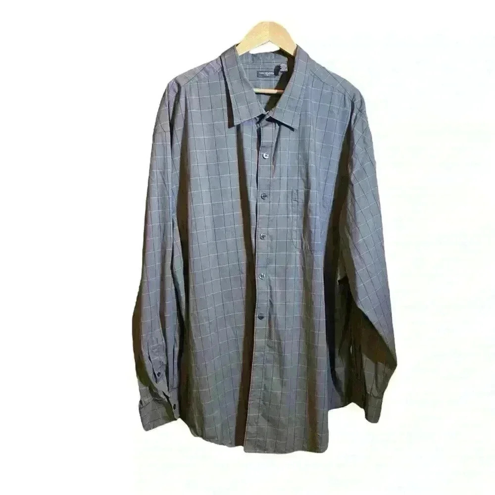 VAN HEUSEN FLEX Men's Shirt Cotton Button Down Grey Size 4XL